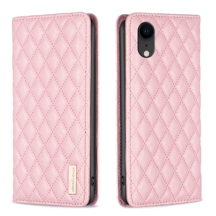 For iPhone XR Diamond Lattice Magnetic Leather Flip Phone Case