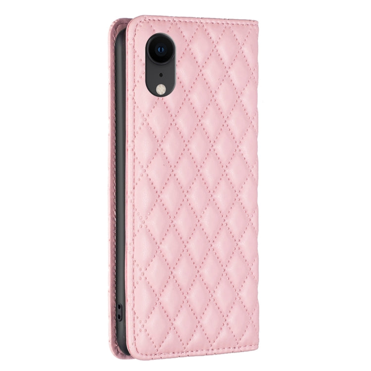 For iPhone XR Diamond Lattice Magnetic Leather Flip Phone Case