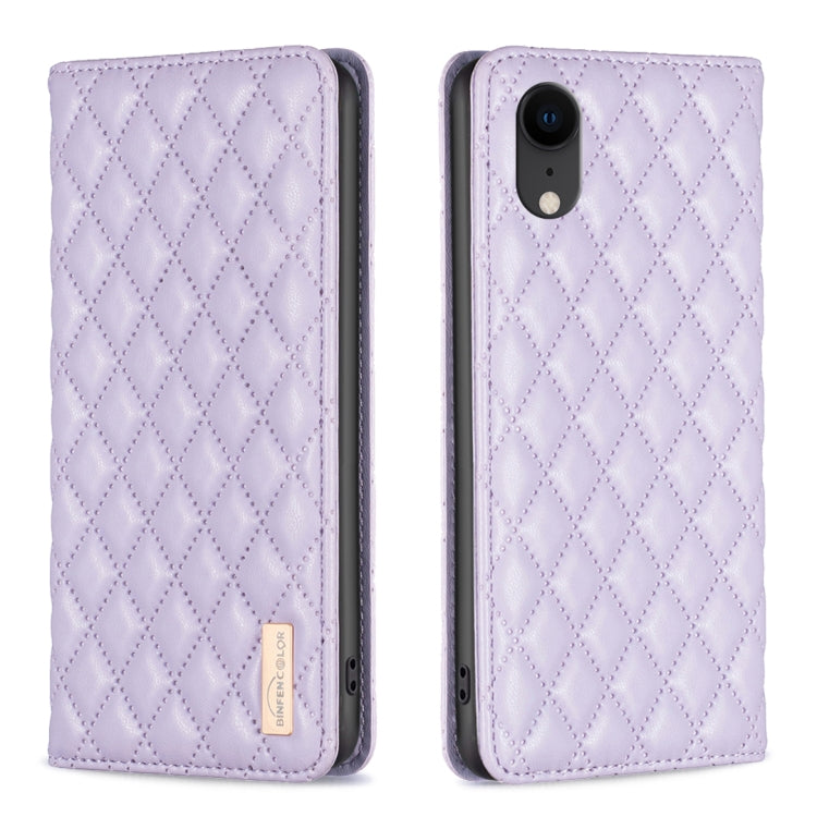 For iPhone XR Diamond Lattice Magnetic Leather Flip Phone Case