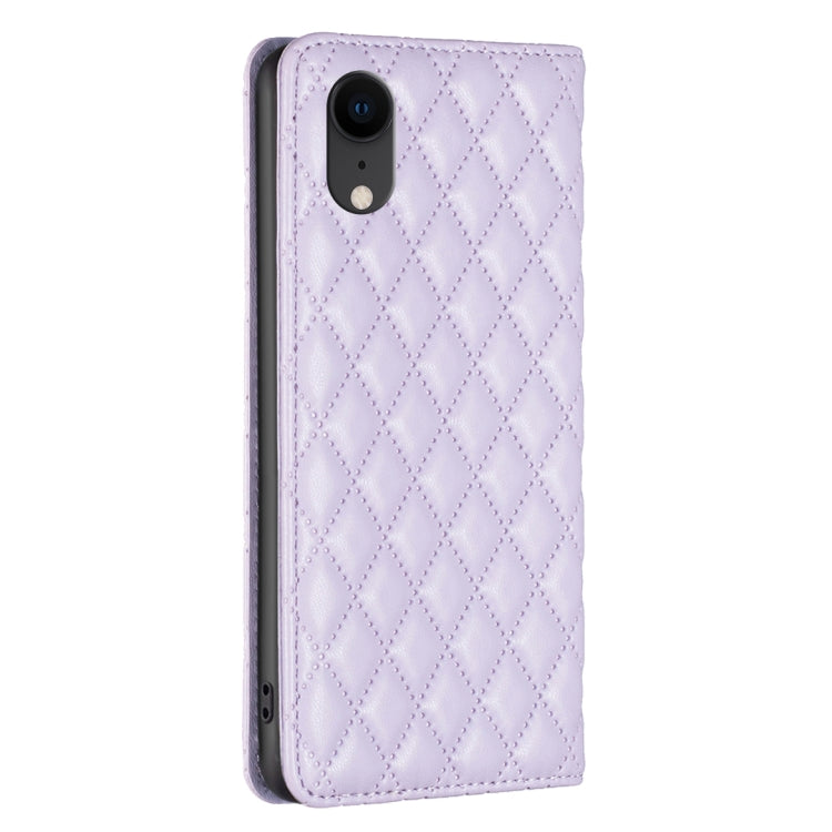 For iPhone XR Diamond Lattice Magnetic Leather Flip Phone Case
