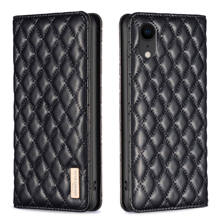 For iPhone XR Diamond Lattice Magnetic Leather Flip Phone Case