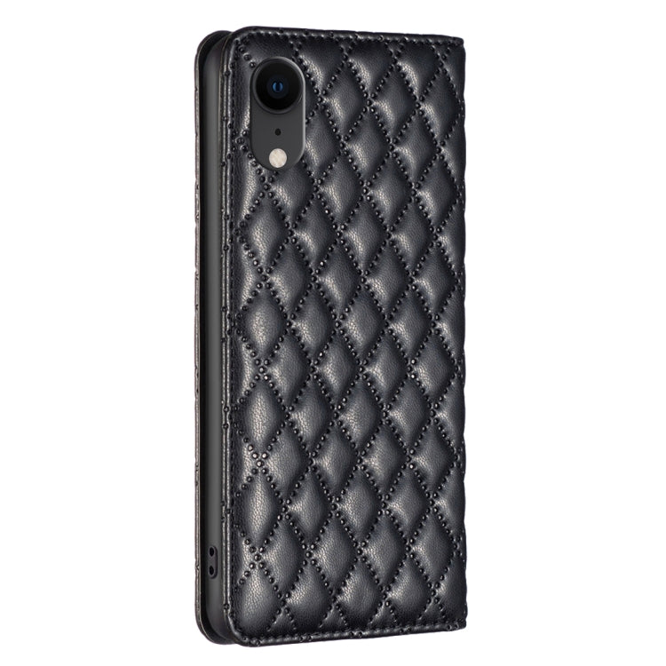For iPhone XR Diamond Lattice Magnetic Leather Flip Phone Case