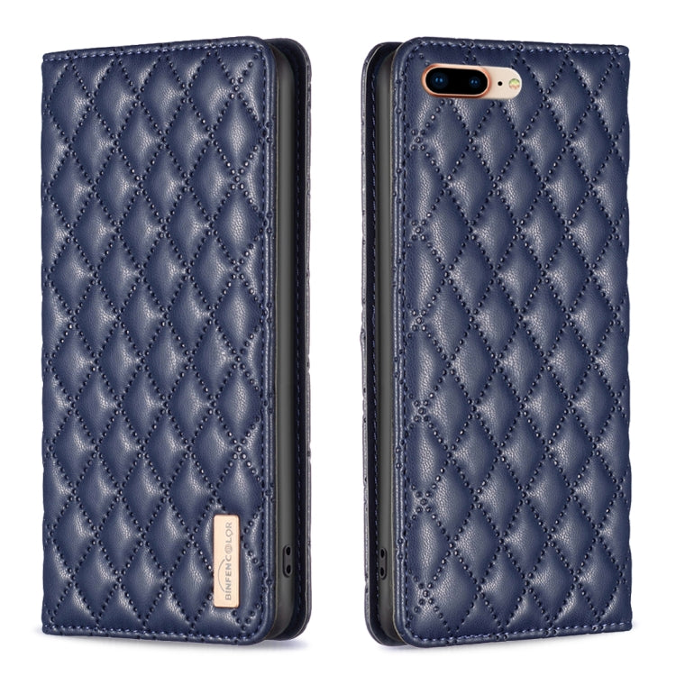 For iPhone 8 Plus / 7 Plus Diamond Lattice Magnetic Leather Flip Phone Case