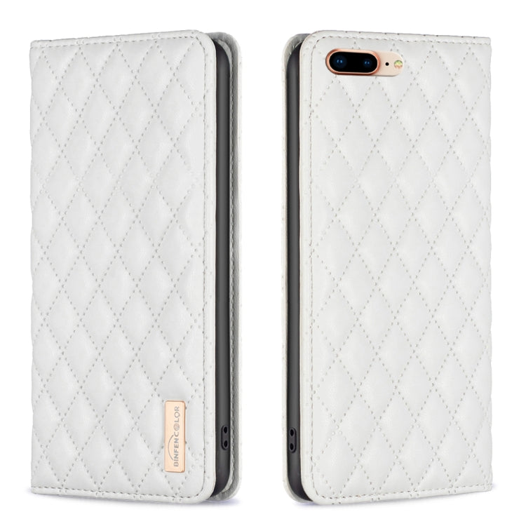 For iPhone 8 Plus / 7 Plus Diamond Lattice Magnetic Leather Flip Phone Case
