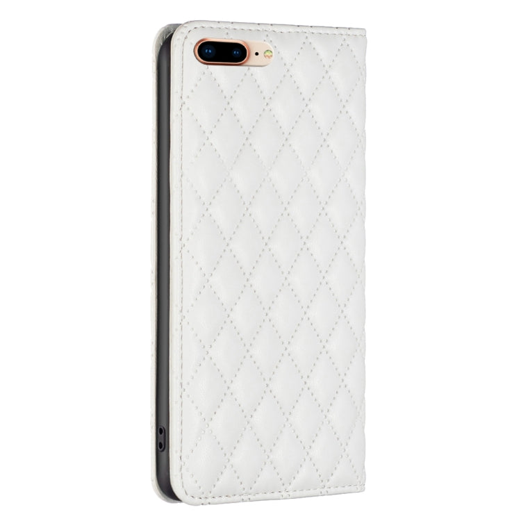For iPhone 8 Plus / 7 Plus Diamond Lattice Magnetic Leather Flip Phone Case