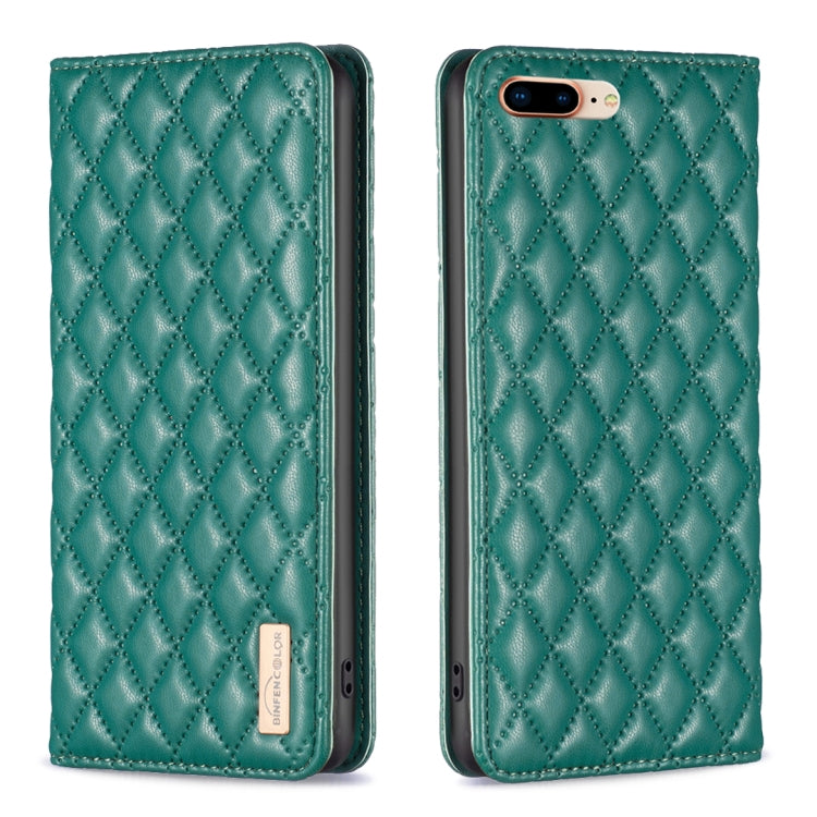 For iPhone 8 Plus / 7 Plus Diamond Lattice Magnetic Leather Flip Phone Case