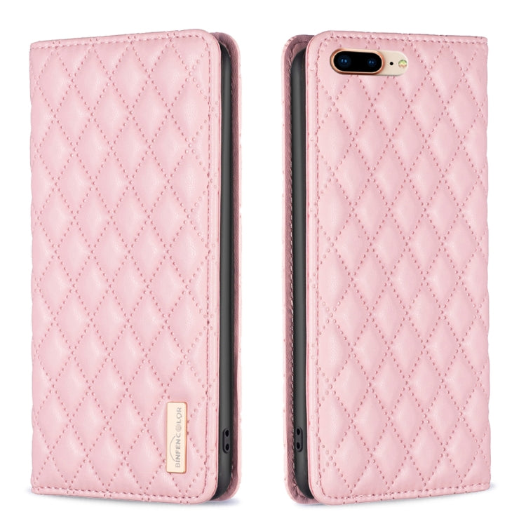 For iPhone 8 Plus / 7 Plus Diamond Lattice Magnetic Leather Flip Phone Case