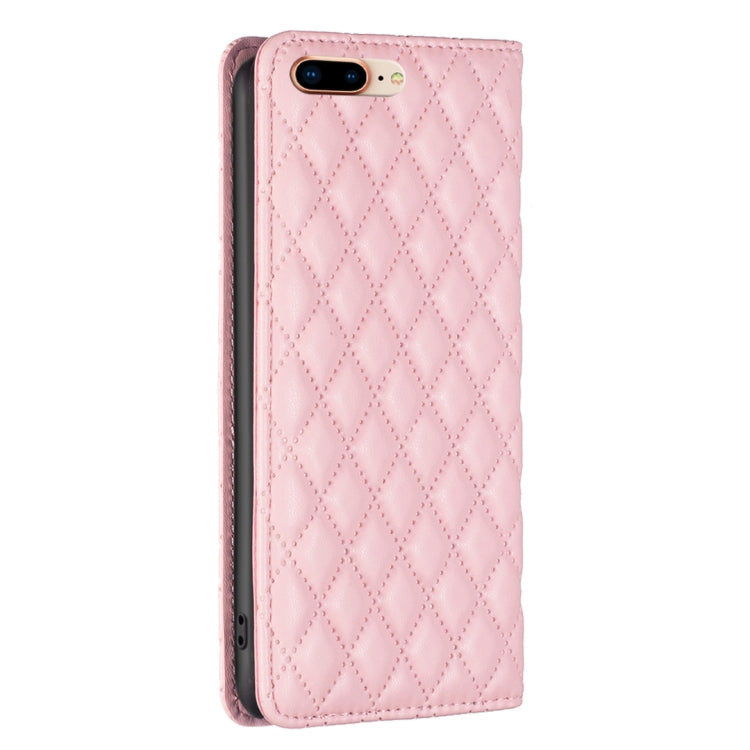 For iPhone 8 Plus / 7 Plus Diamond Lattice Magnetic Leather Flip Phone Case