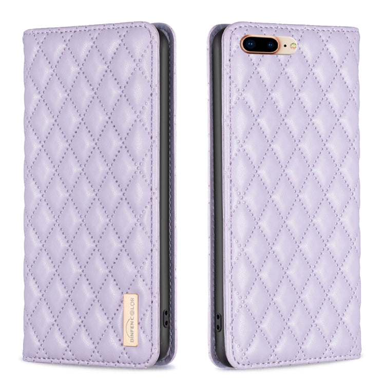 For iPhone 8 Plus / 7 Plus Diamond Lattice Magnetic Leather Flip Phone Case