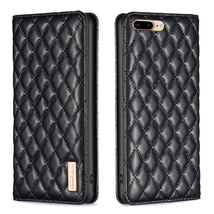 For iPhone 8 Plus / 7 Plus Diamond Lattice Magnetic Leather Flip Phone Case