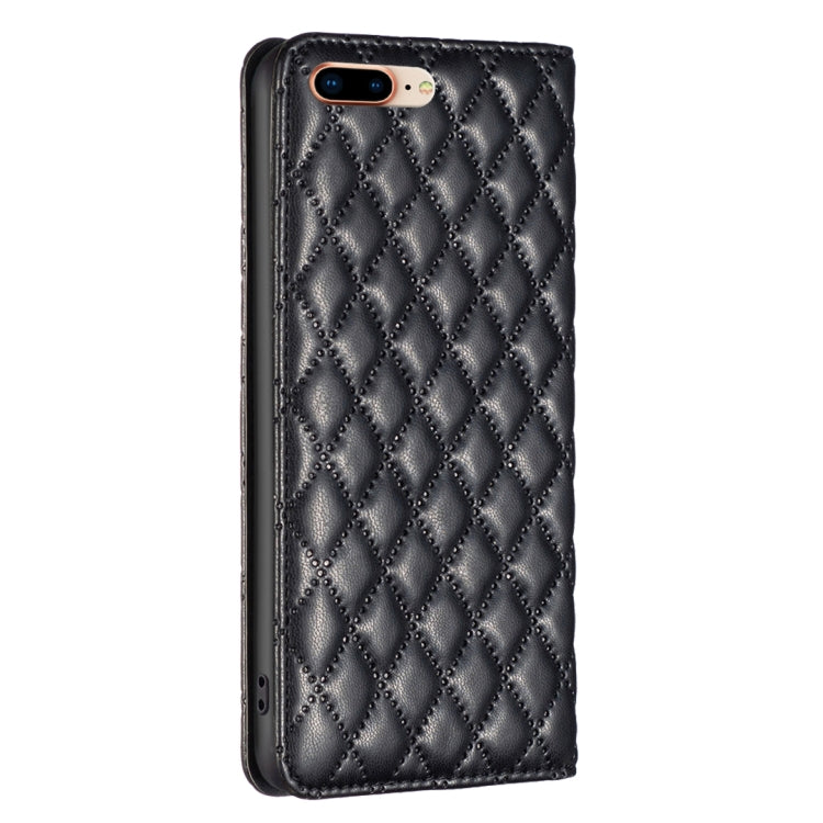For iPhone 8 Plus / 7 Plus Diamond Lattice Magnetic Leather Flip Phone Case
