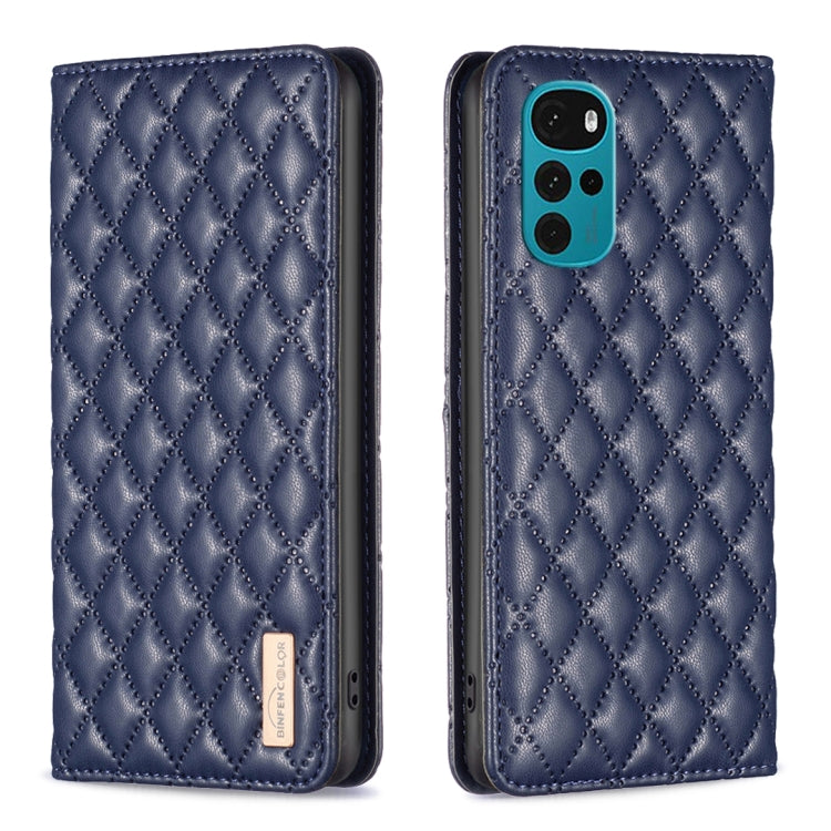 For Motorola Moto G22 Diamond Lattice Magnetic Leather Flip Phone Case