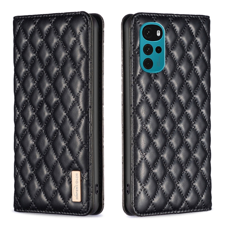 For Motorola Moto G22 Diamond Lattice Magnetic Leather Flip Phone Case