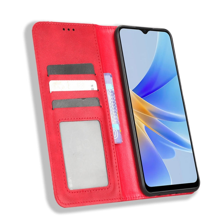 For OPPO A17 Magnetic Buckle Retro Texture Leather Phone Case