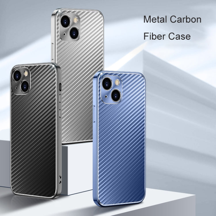 For iPhone 14 Metal Frame Carbon Fiber Phone Case(Black)