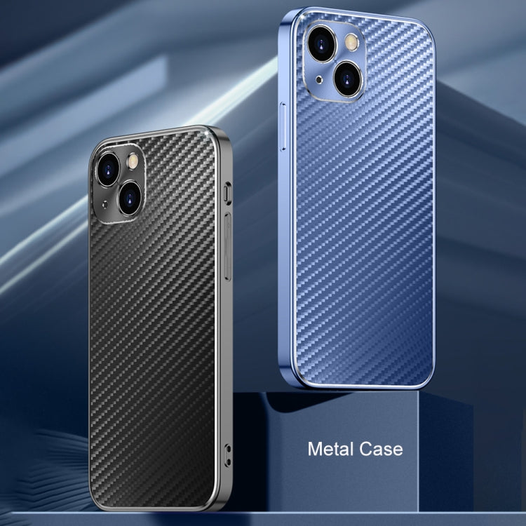For iPhone 14 Metal Frame Carbon Fiber Phone Case(Black)