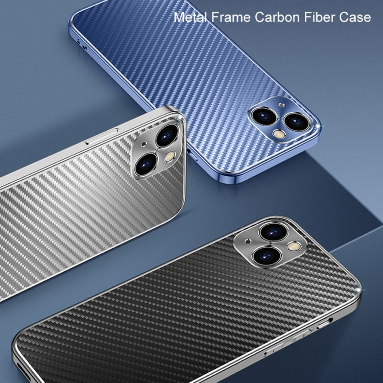 For iPhone 14 Plus Metal Frame Carbon Fiber Phone Case(Grey)