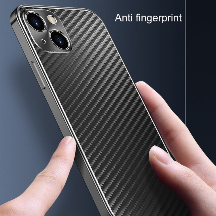 For iPhone 14 Plus Metal Frame Carbon Fiber Phone Case(Grey)
