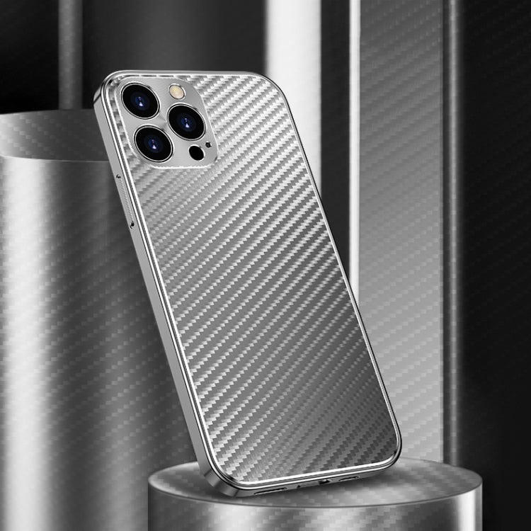 For iPhone 14 Pro Metal Frame Carbon Fiber Phone Case(Grey)