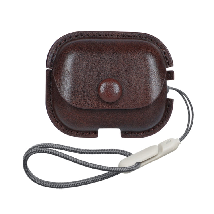 For AirPods Pro 2 Litchi Texture PU Leather Earphone Protective Case with Lanyard