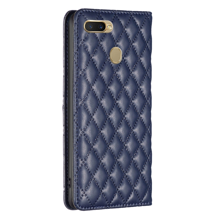 For OPPO A7 Diamond Lattice Magnetic Leather Flip Phone Case