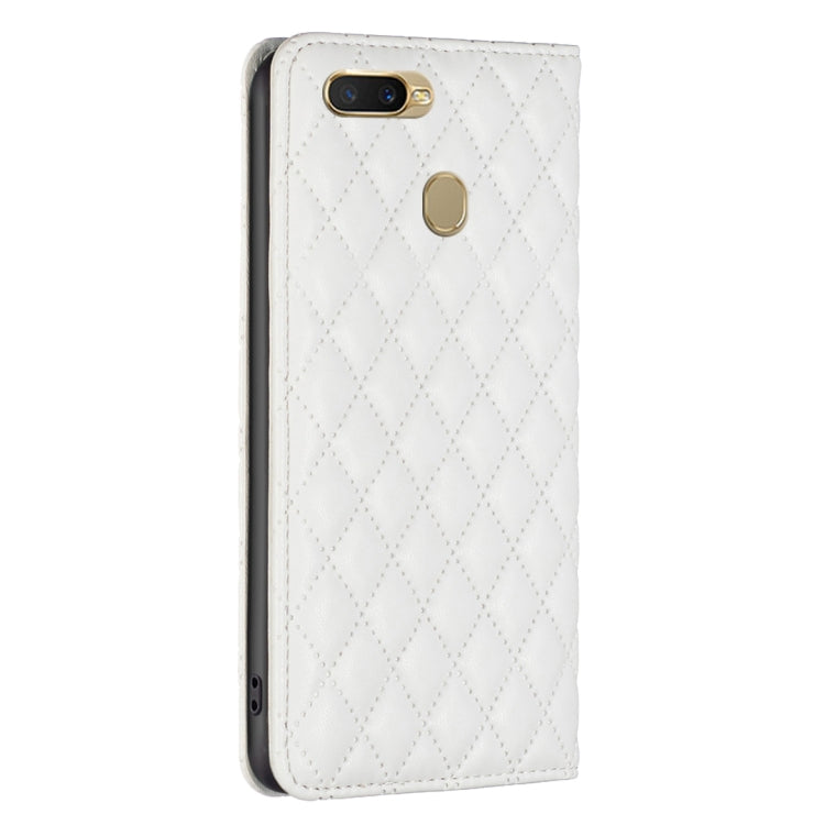 For OPPO A7 Diamond Lattice Magnetic Leather Flip Phone Case