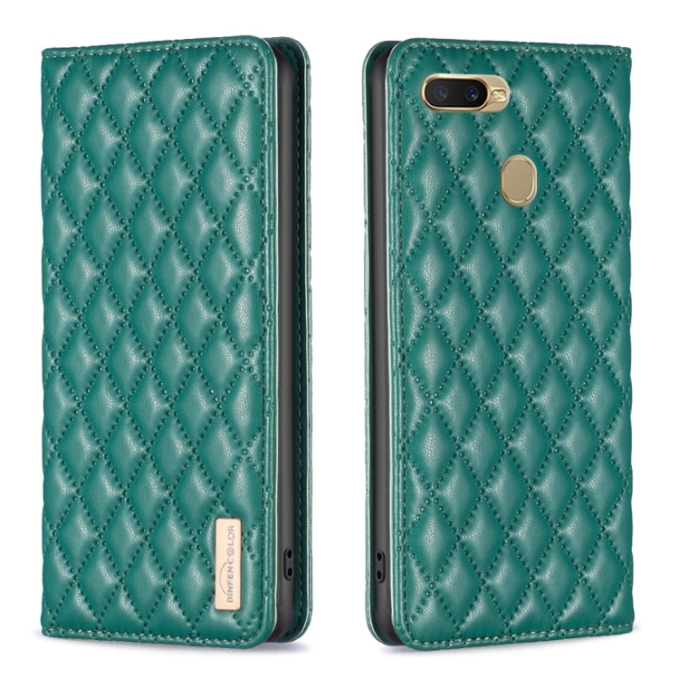 For OPPO A7 Diamond Lattice Magnetic Leather Flip Phone Case