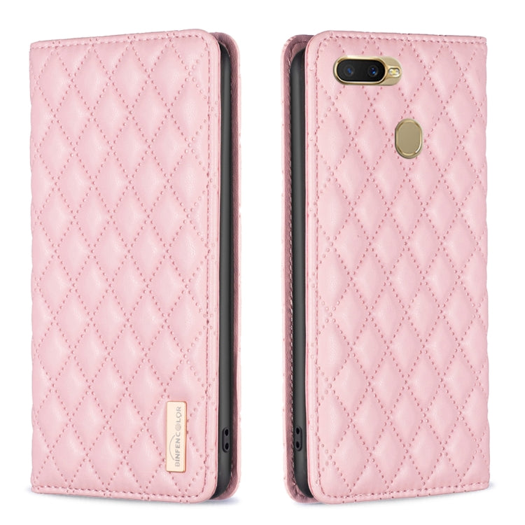 For OPPO A7 Diamond Lattice Magnetic Leather Flip Phone Case