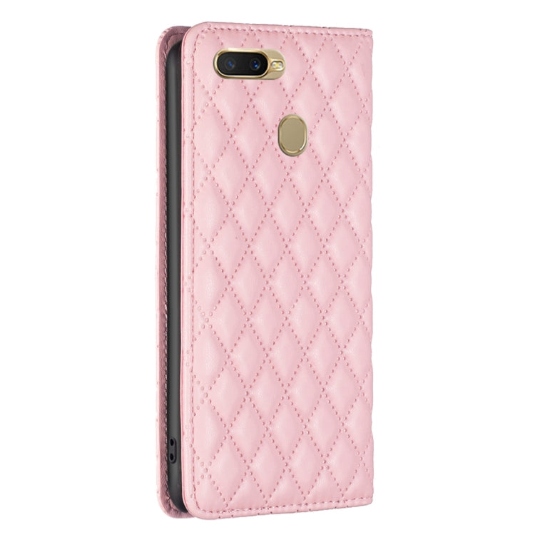 For OPPO A7 Diamond Lattice Magnetic Leather Flip Phone Case