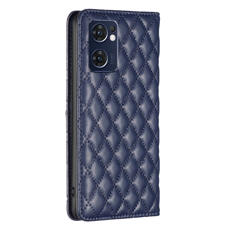 For OPPO Reno7 5G / Find X5 Lite Diamond Lattice Magnetic Leather Flip Phone Case