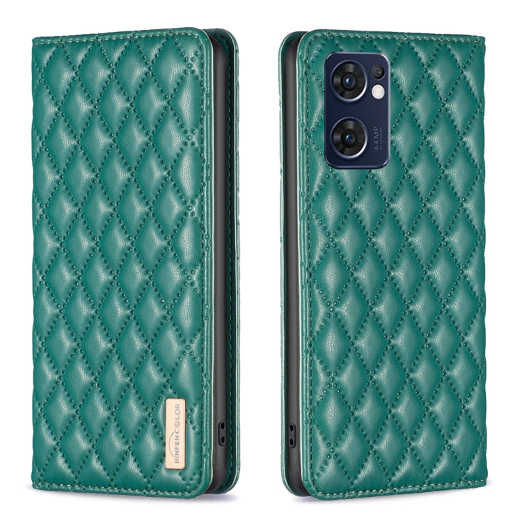 For OPPO Reno7 5G / Find X5 Lite Diamond Lattice Magnetic Leather Flip Phone Case