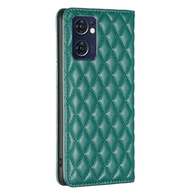 For OPPO Reno7 5G / Find X5 Lite Diamond Lattice Magnetic Leather Flip Phone Case