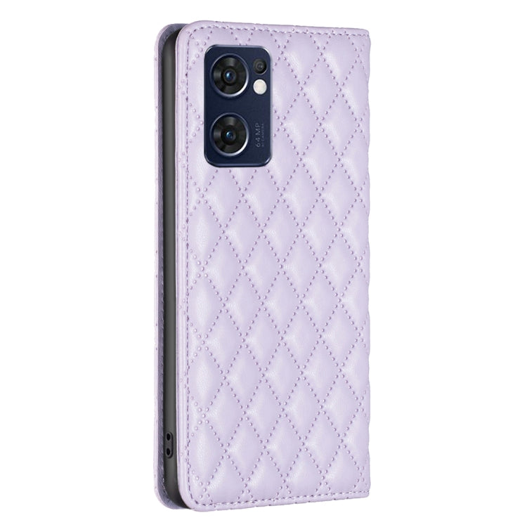 For OPPO Reno7 5G / Find X5 Lite Diamond Lattice Magnetic Leather Flip Phone Case