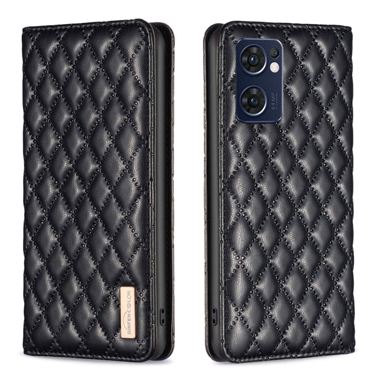 For OPPO Reno7 5G / Find X5 Lite Diamond Lattice Magnetic Leather Flip Phone Case