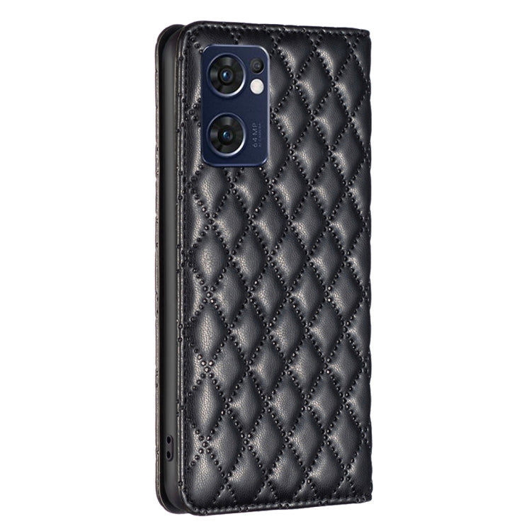For OPPO Reno7 5G / Find X5 Lite Diamond Lattice Magnetic Leather Flip Phone Case