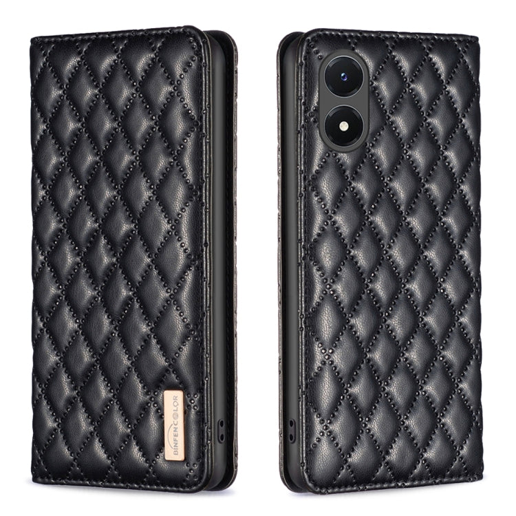 For vivo Y02s Diamond Lattice Magnetic Leather Flip Phone Case