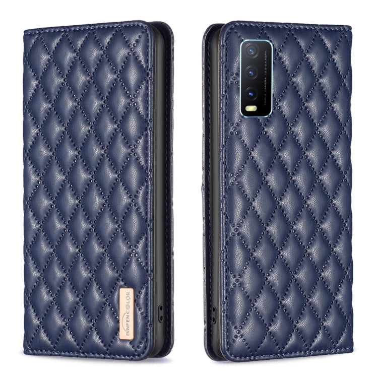 For vivo Y20 Diamond Lattice Magnetic Leather Flip Phone Case