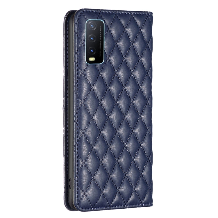 For vivo Y20 Diamond Lattice Magnetic Leather Flip Phone Case
