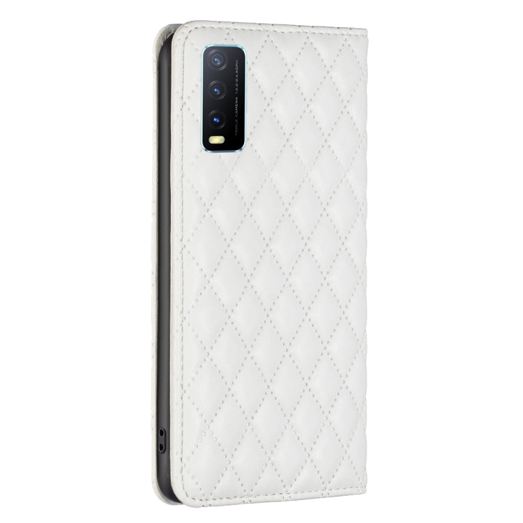 For vivo Y20 Diamond Lattice Magnetic Leather Flip Phone Case