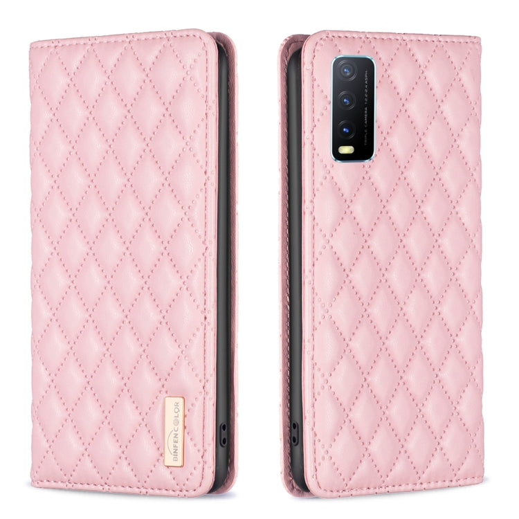 For vivo Y20 Diamond Lattice Magnetic Leather Flip Phone Case