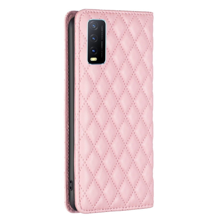 For vivo Y20 Diamond Lattice Magnetic Leather Flip Phone Case