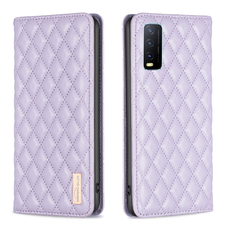 For vivo Y20 Diamond Lattice Magnetic Leather Flip Phone Case