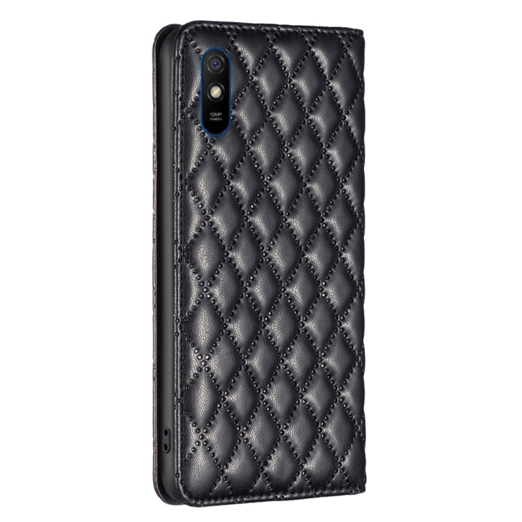 For Xiaomi Redmi 9A Diamond Lattice Magnetic Leather Flip Phone Case
