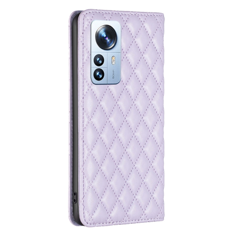 For Xiaomi 12 Pro Diamond Lattice Magnetic Leather Flip Phone Case