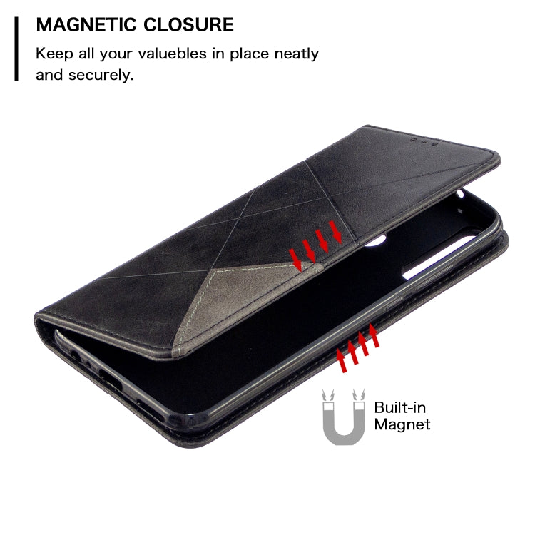 For Huawei P40 Lite E / Y7P Rhombus Texture Horizontal Flip Magnetic Leather Case with Holder & Card Slots & Wallet