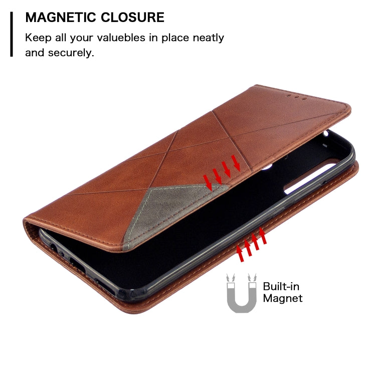 For Huawei P40 Lite E / Y7P Rhombus Texture Horizontal Flip Magnetic Leather Case with Holder & Card Slots & Wallet