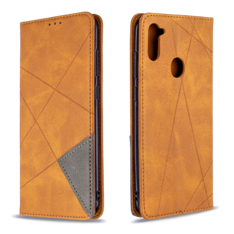 For Galaxy A11 Rhombus Texture Horizontal Flip Magnetic Leather Case with Holder & Card Slots & Wallet