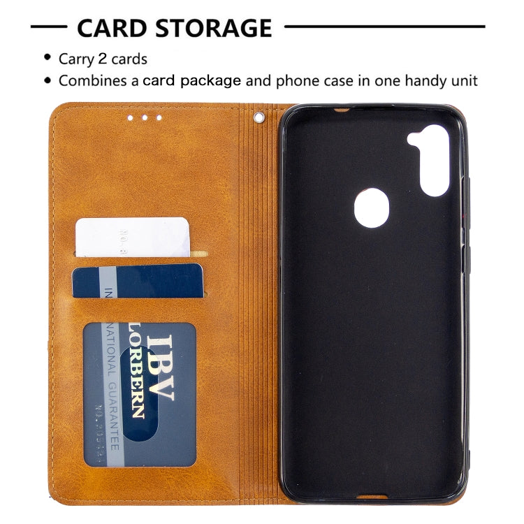 For Galaxy A11 Rhombus Texture Horizontal Flip Magnetic Leather Case with Holder & Card Slots & Wallet