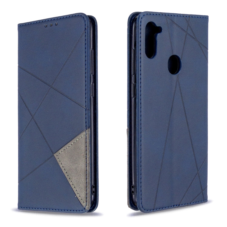 For Galaxy A11 Rhombus Texture Horizontal Flip Magnetic Leather Case with Holder & Card Slots & Wallet