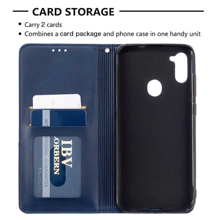 For Galaxy A11 Rhombus Texture Horizontal Flip Magnetic Leather Case with Holder & Card Slots & Wallet